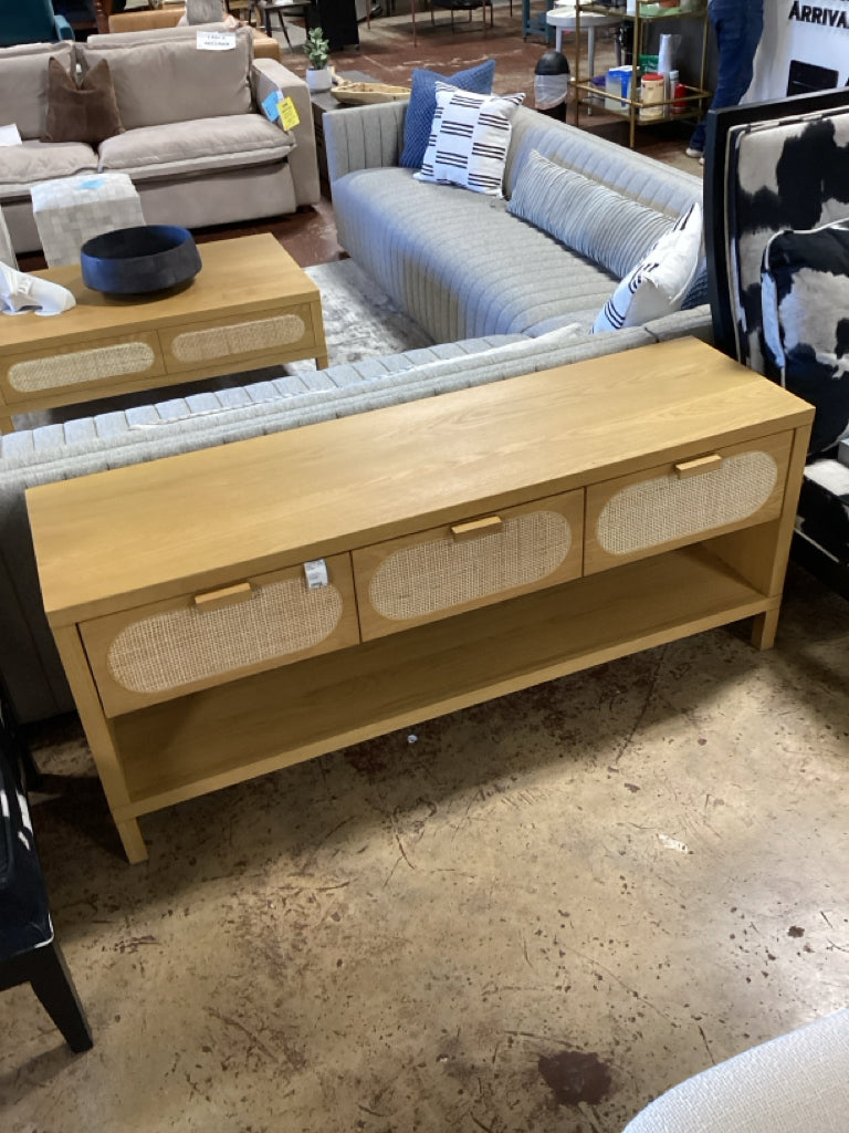 Four Hands Allegra Media Console, Honey Oak Veneer,Cane Front 63x18x25