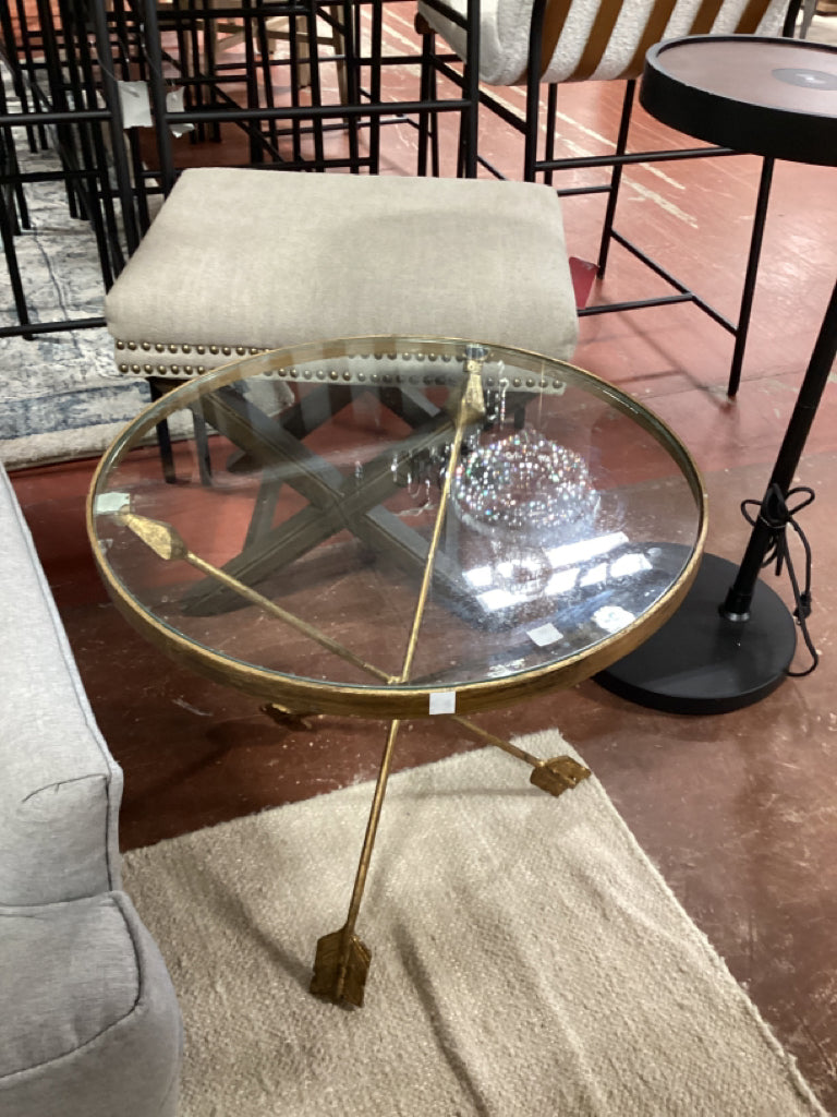 Metal Tripod Arrow Glass Top Table 20" x 19"