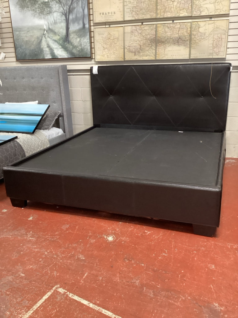 Bed / King brown leather platform bed with 6 storage drawers AS FOUND