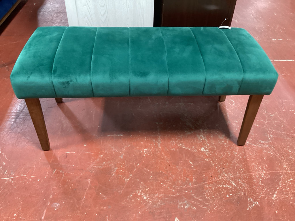 Green Velvet Channel Bench 42x17x17
