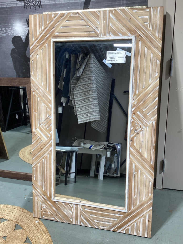 Carved Lines Brown Wood  Mirror 36x60