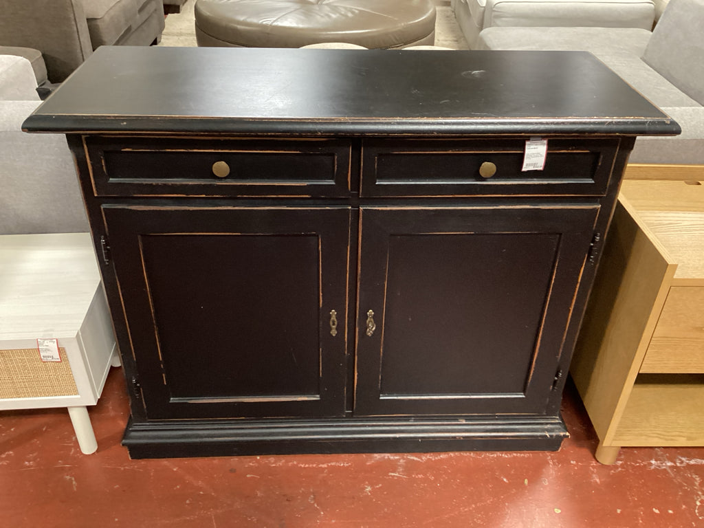 Crate and Barrel Black Distressed Two Door/Two Drawer Cabinet/Server 42" X 17" X