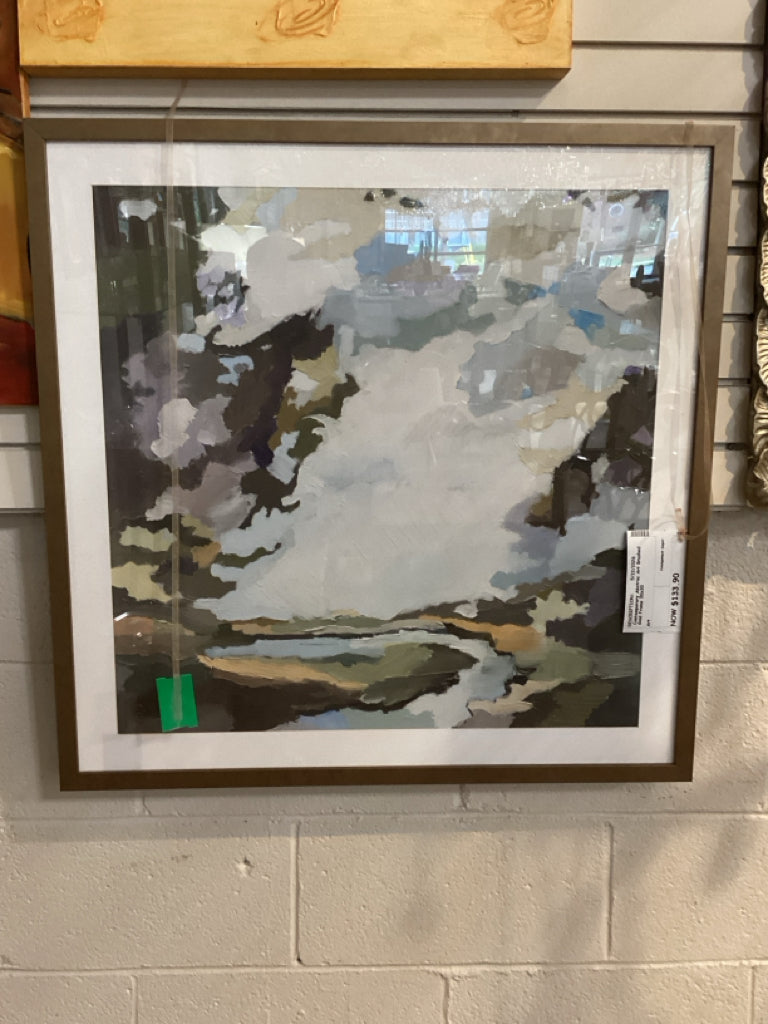 Contemporary Abstrac Art Brushed Gold Frame 30x30