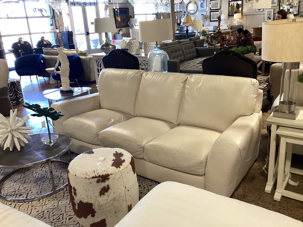 Macys Beige Leather 3 Seat Sofa