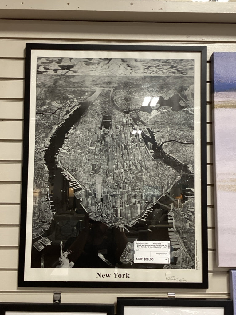 Black and White Aerial Perspective of New York by Krikko Obbott 16" x 34"