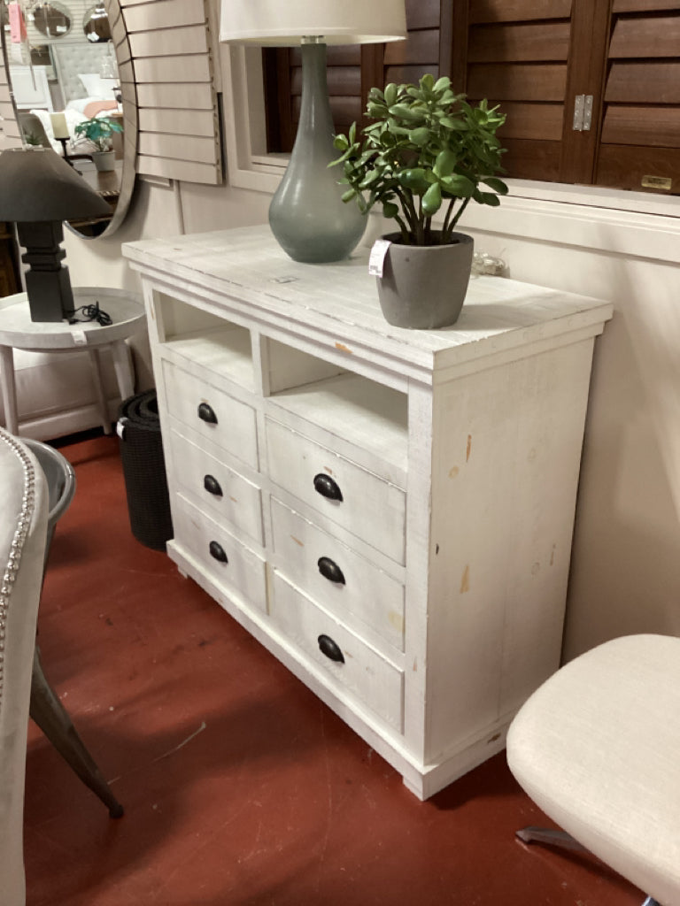 White Wood Cabinet - 6 Drawer - 48" x 18" x 40"