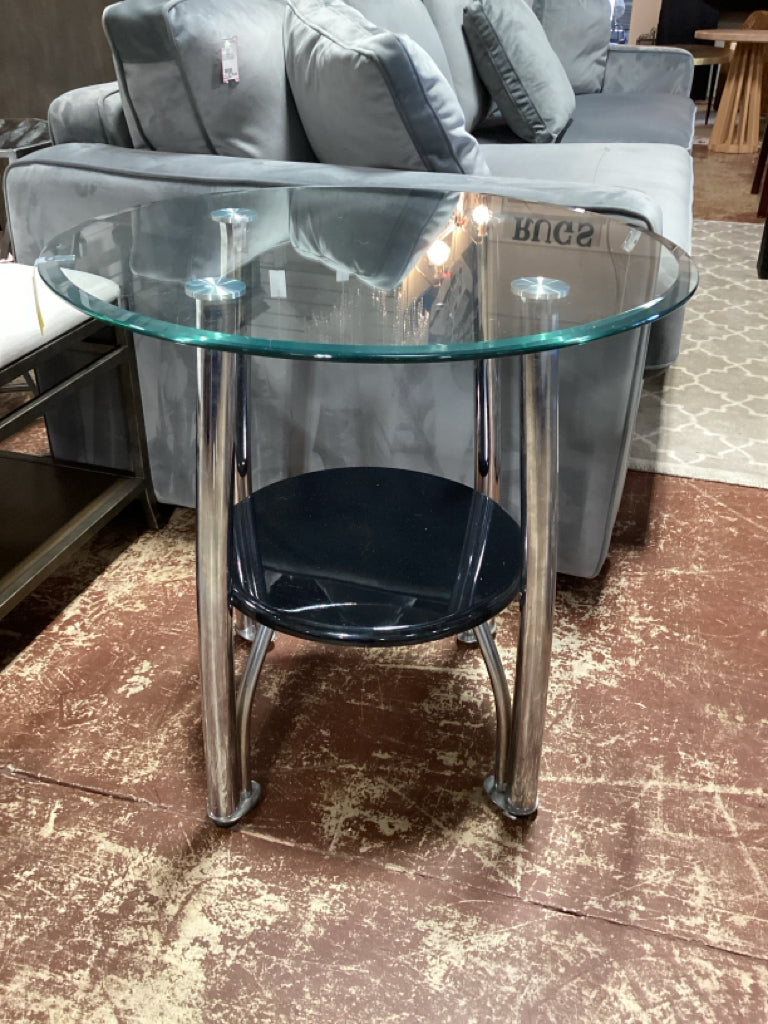 Round Glass and Chrome Table 26" Round 26" H "As Found"