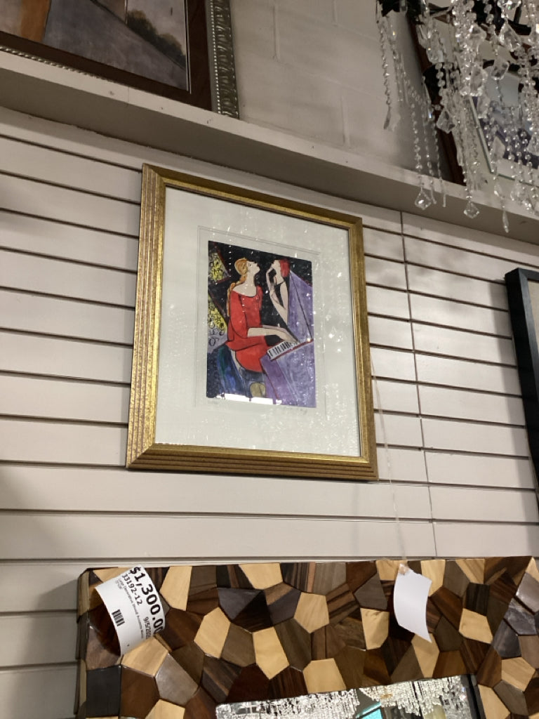 Linda Le Kinff Art, "Melody" Serigraph,Gold Frame 21x25