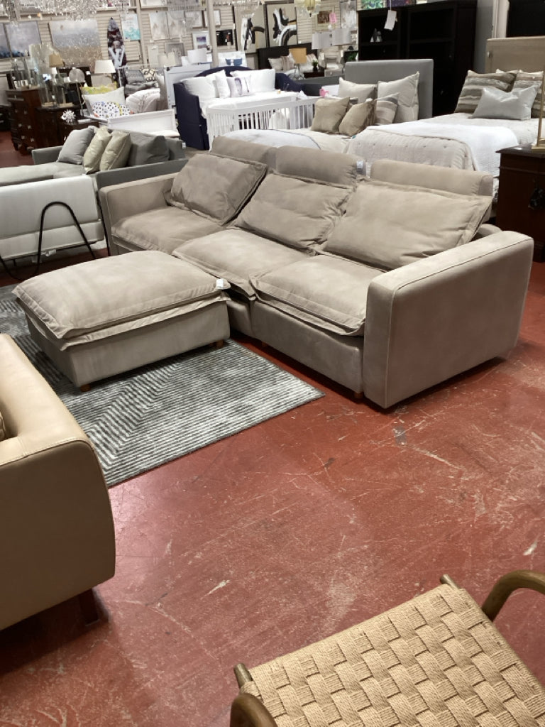 Sectional with 1 recliner and Ottoman  Sand 129" x 36"  x 37"