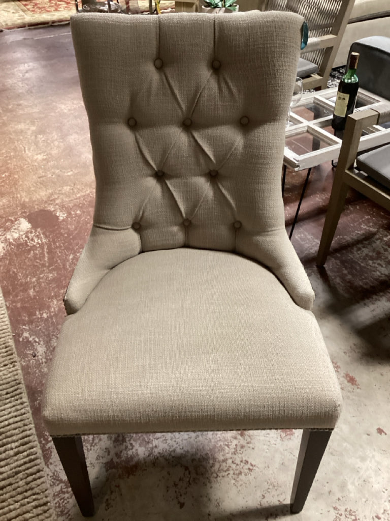 Dining Chairs / beige linen button tufted w/ nail head trim SET of 4