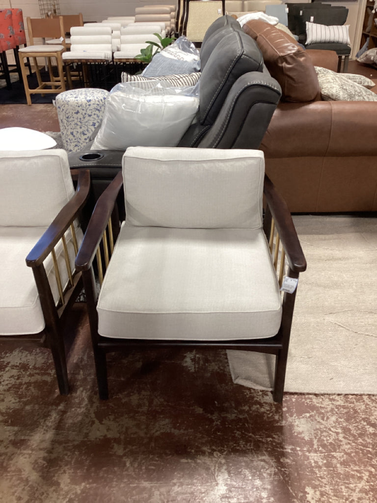 MLW Chair / wood frame beige cushions mid century style