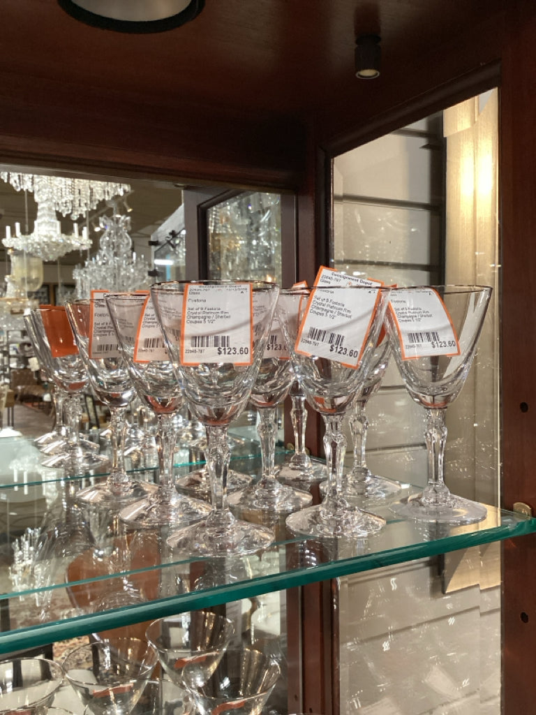 Set of 9 Fostoria Crystal Platinum Rim Champagne / Sherbet Coupes 5 1/2"