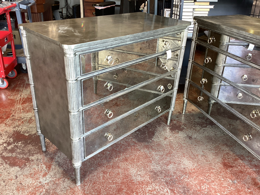 Century mirrored Chest / silver leaf 4 drawer bedside table 40 x 19 x 34