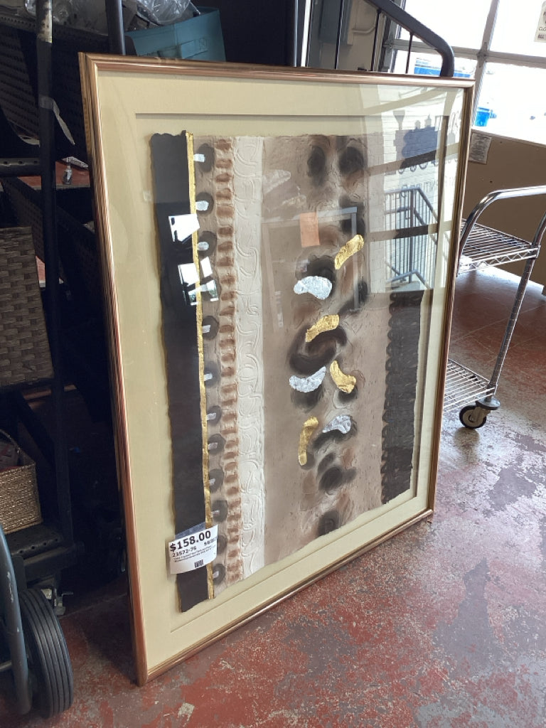 Gold Framed Fiber/Textured Paper Modern/Contemporary Wall Art 41" X 50"