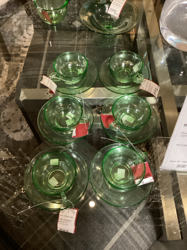 Green Depression glass Set of 6 Cups/Saucers