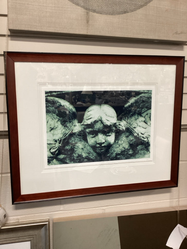 Stone Angel Photo Framed - Black & White Angelicia Art 31x25