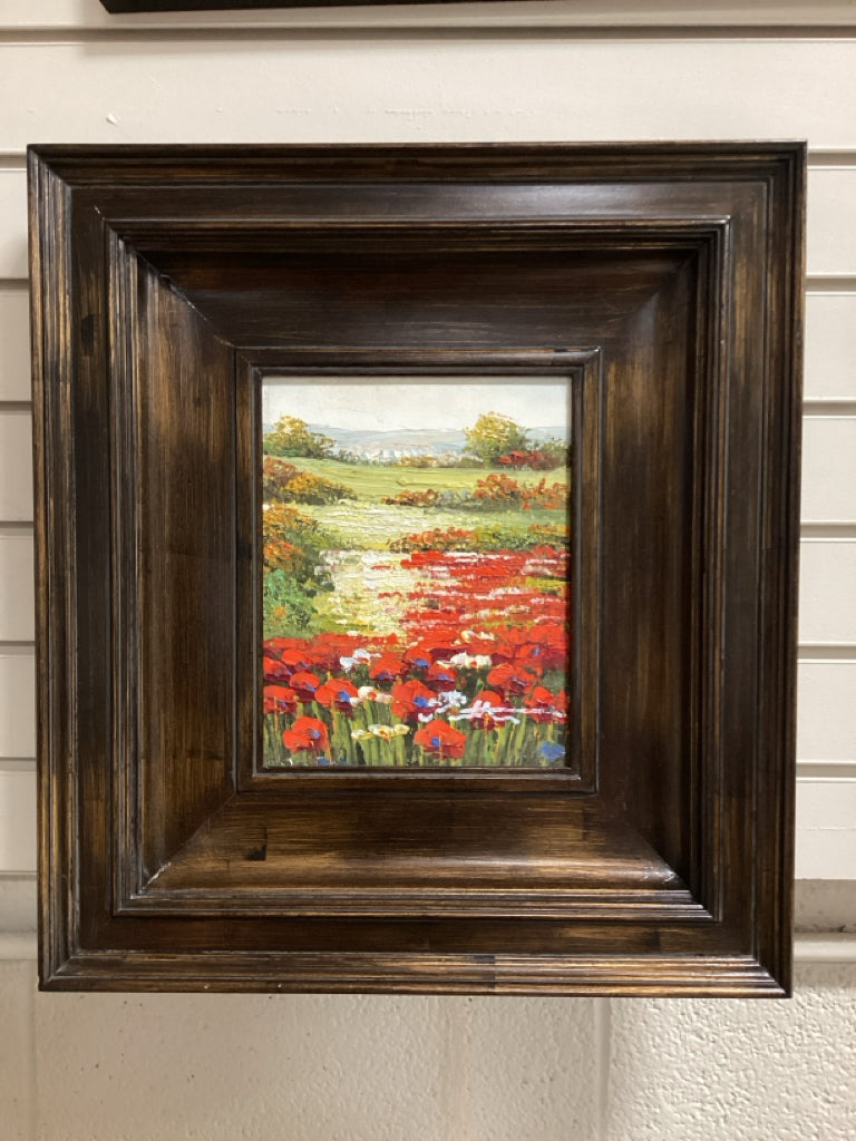 Framed Original Oil Painting of Flowers in Field 20x17