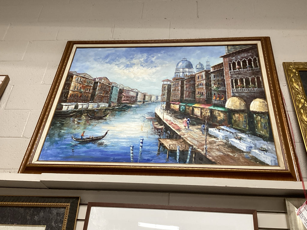 Framed Large Canvas Venice/Canal Street Scene Painting on Canvas 43x55