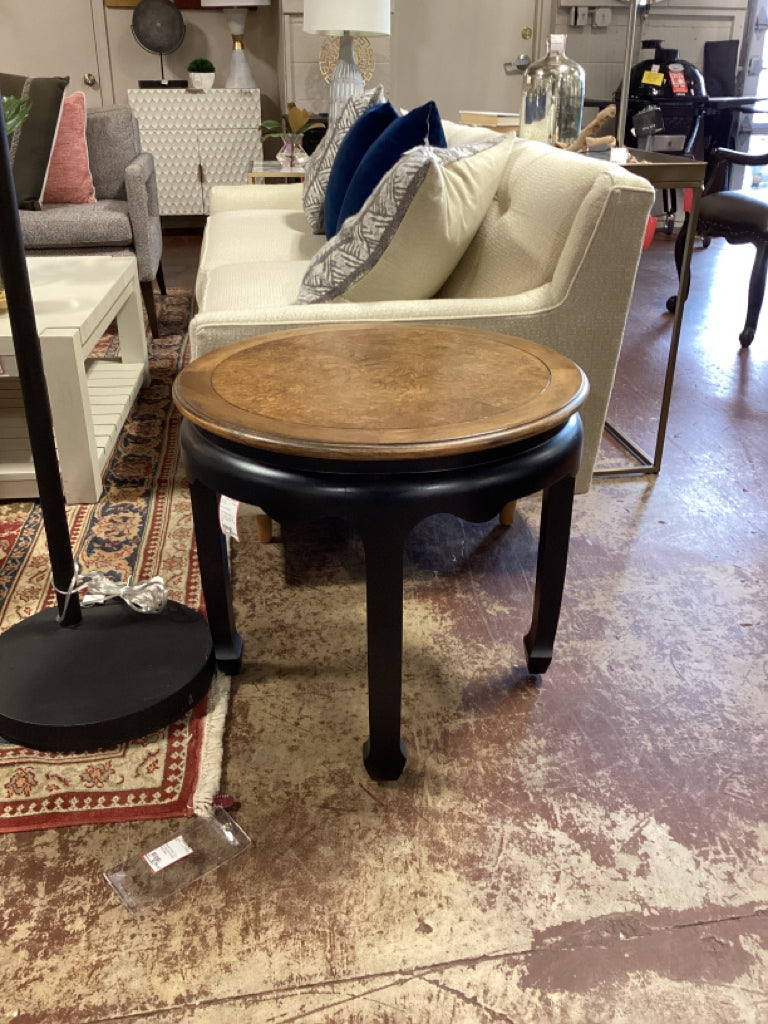 End Table /Ebony & burl walnut pagoda round  table 25" x 23 high