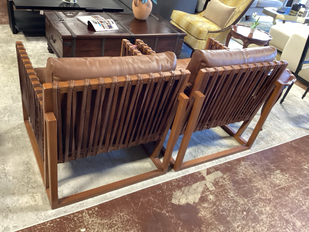 Palecek Boho Chic brown leather Chairs / 32w x 35s x 32.5   /SET of 2