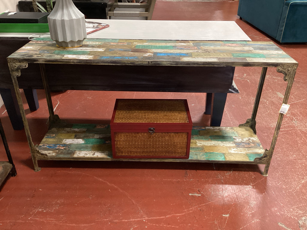 Reclaimed Wood Rustic Industrial Multi-color Console Table 59x16x30