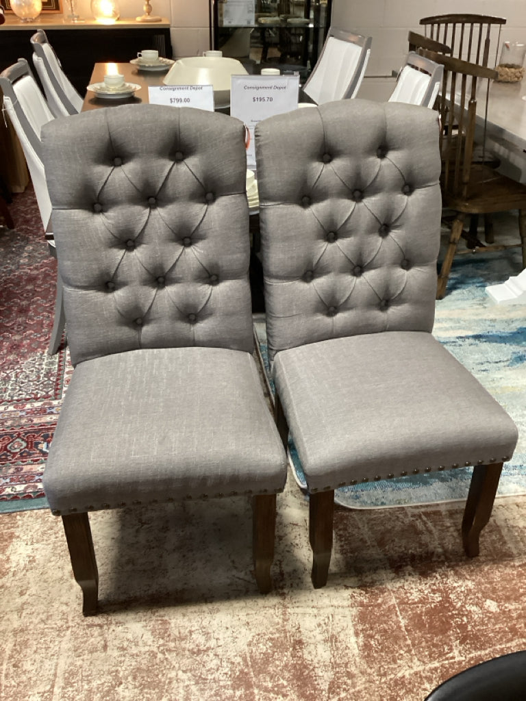 Dining Chair/ grey button tufted parsons chairs SET of 2