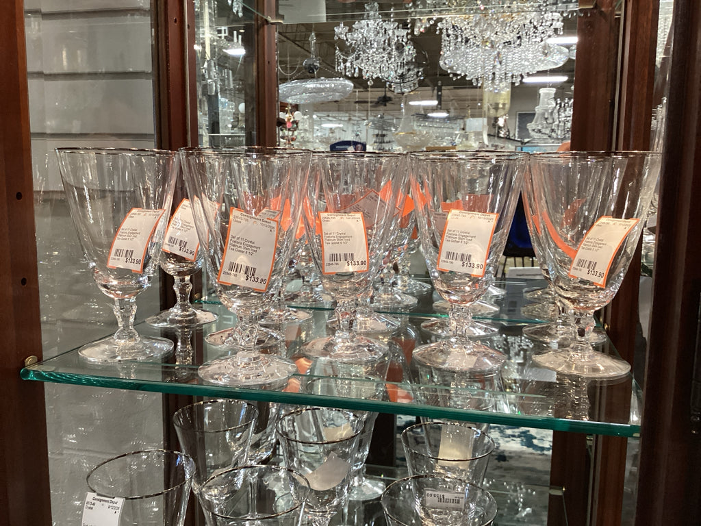 Set of 11 Crystal Fostoria Engagement Platinum Stem Iced Tea Goblet 6 1/2"