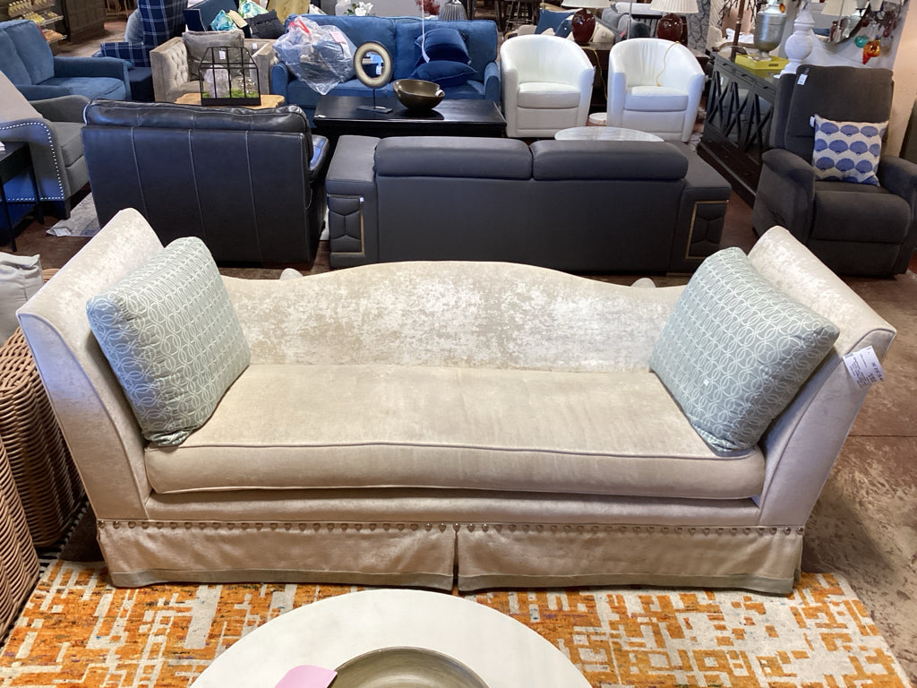 Custom Hollywood Regency Style Camelback Sofa in Cream Chenille Velvet
