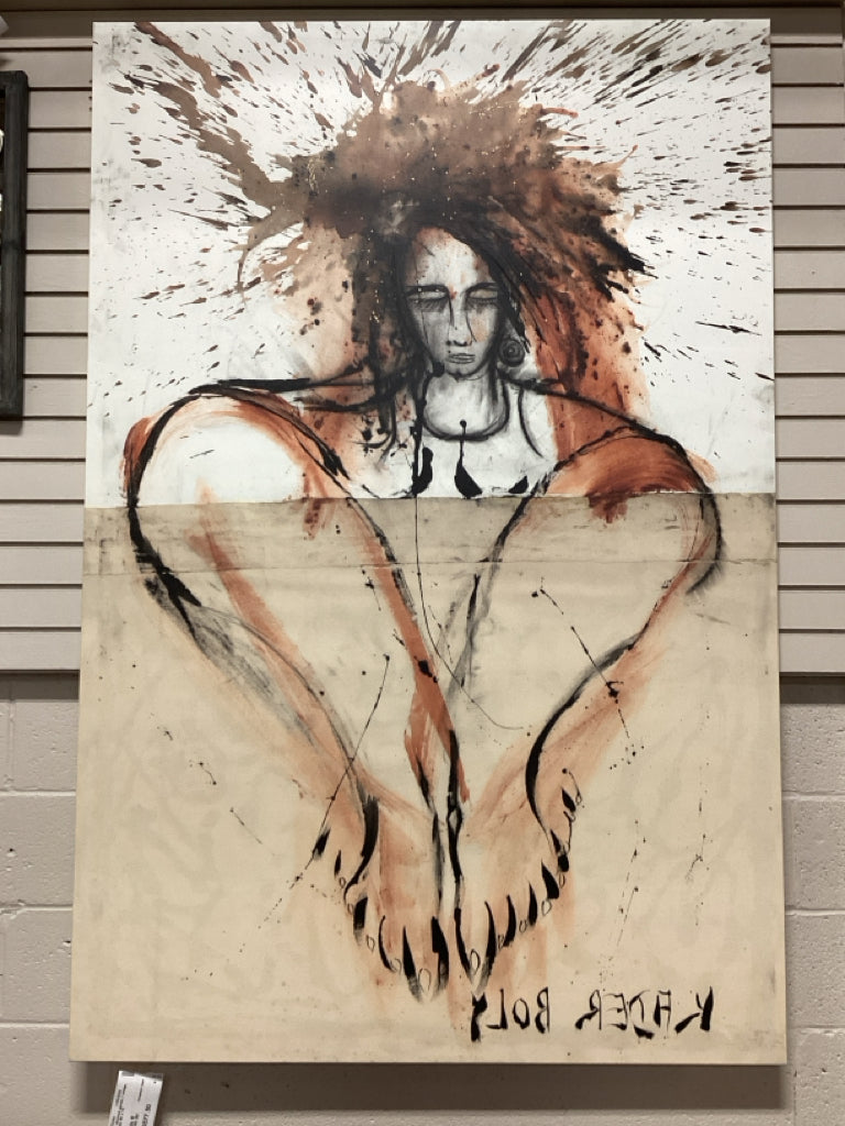 Art / Lg abstract person / orange, tan, cream 48 x 72