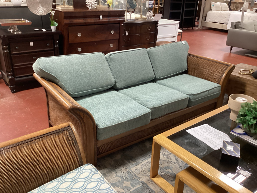 Vintage Wicker Sofa with cushion 86" Long 26"T 29" D