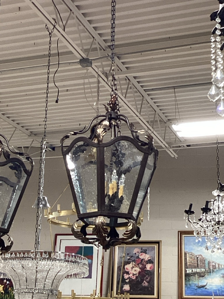 Hand Forged Wrought Iron Lantern Style Chandelier23'Wx 39"L 9 Bulbs