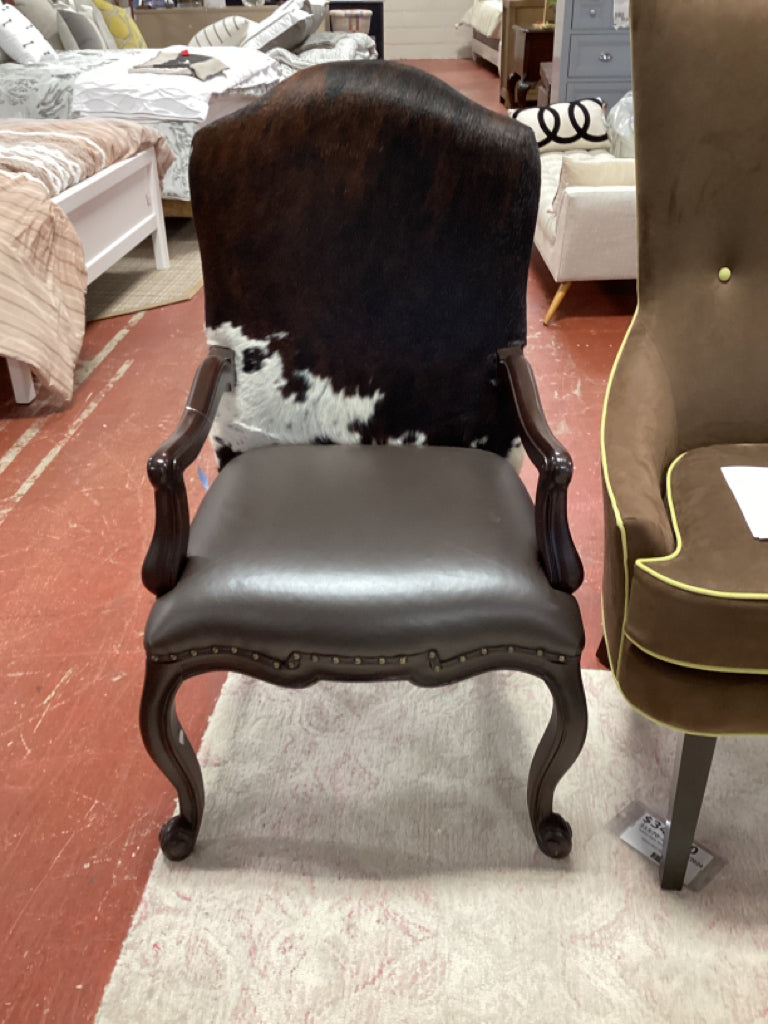 Classic Cowhide Accent  Arm Chair with Brown Leather Seat  (EACH)