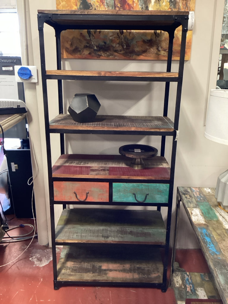 Reclaimed Wood Rustic Industrial Multi-color Etagere w/ storage 30x16x69