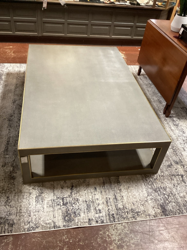 RH Cela Coffee Table/ shagreen leather / brass trim 67 x 43 x 15