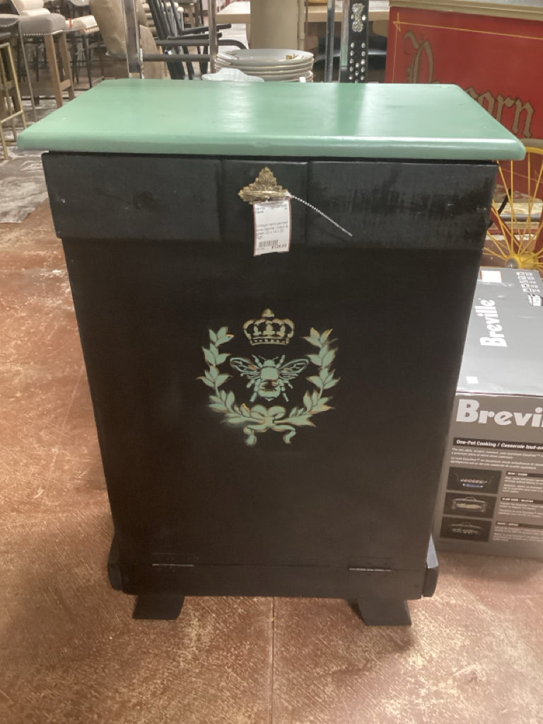Vintage hand painted wine cabinet / black & green 20 x 14 x 32 high