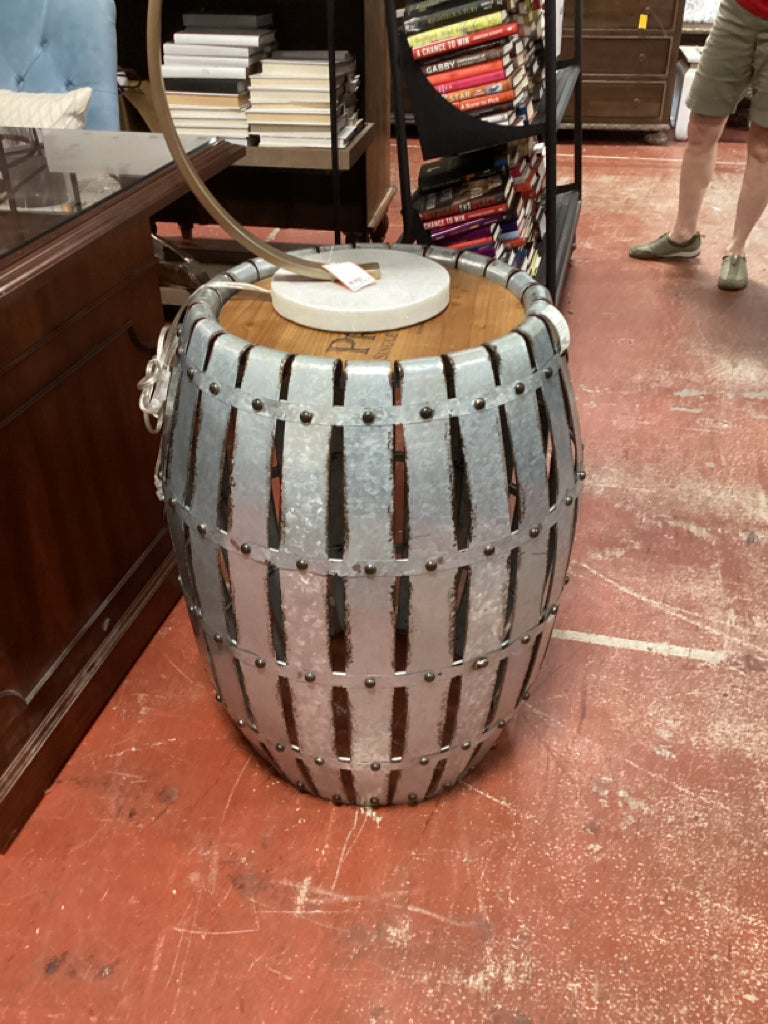 Haverty's Wood and Metal Barrel Side Table 17x29