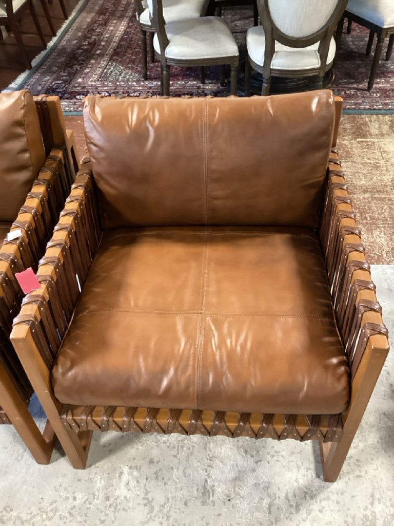 Palecek Boho Chic brown leather Chairs / 32w x 35s x 32.5   /SET of 2