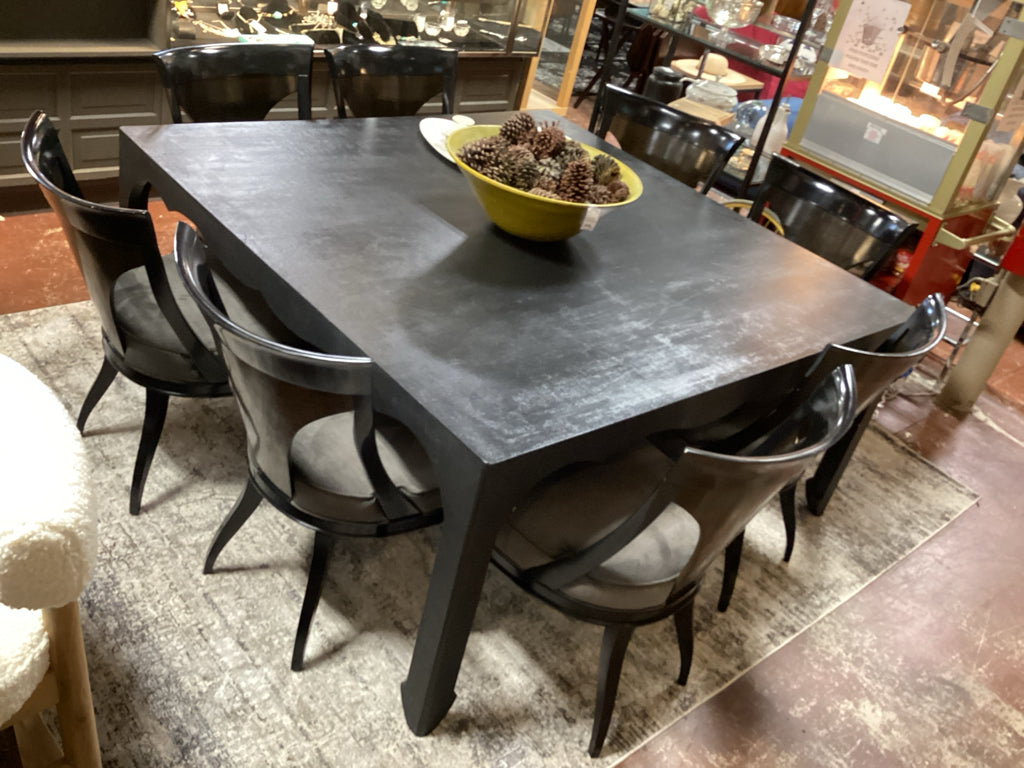Dining Table / black linen wrapped scalloped edge table 66 x 66 x 30 high
