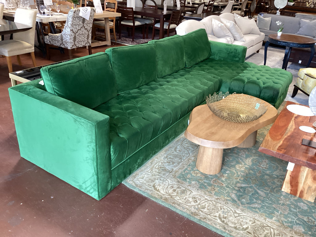 Sectional / custom green velvet button tufted 2 piece / 135 x 66