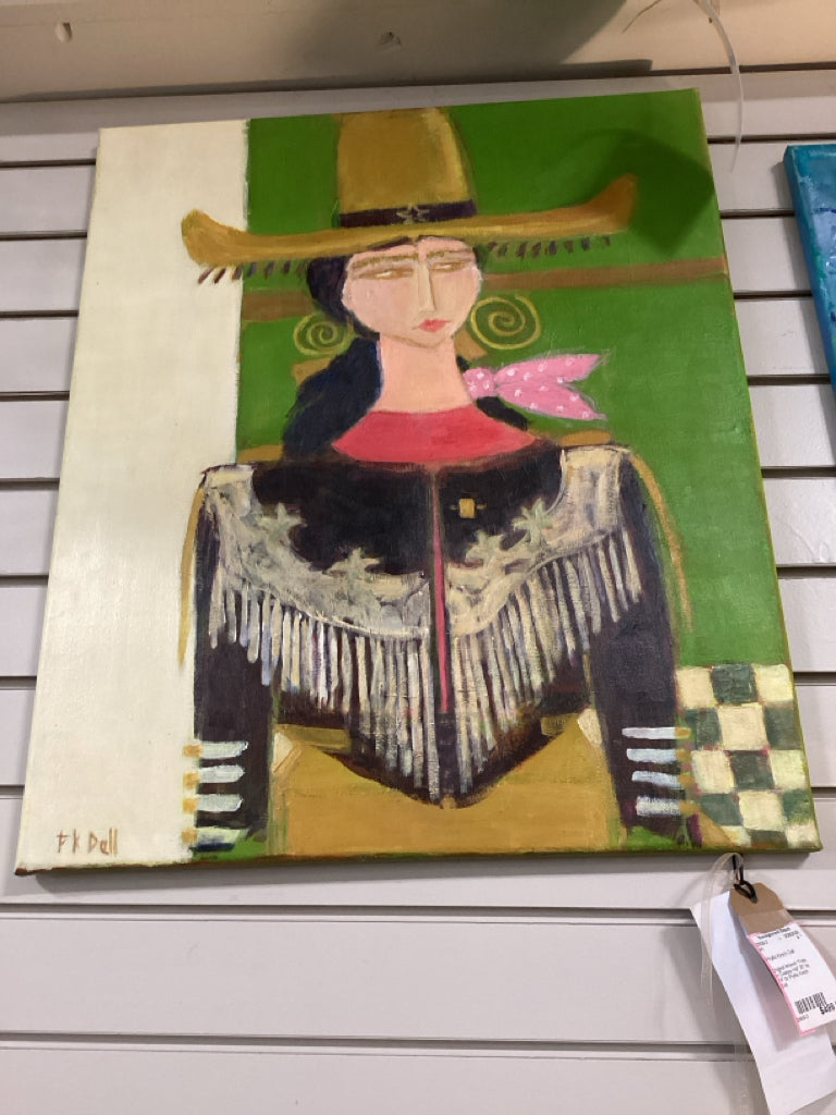 Original Artwork Frida In Cowboy Hat" 20" by 14" by Phyllis Kirsch Dell