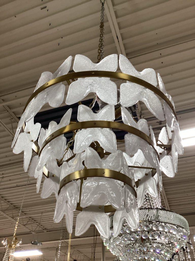 Arteriors Millie chandelier/ Gold metal & glass 3 tier 28w x 36 h   CMJZJ25P