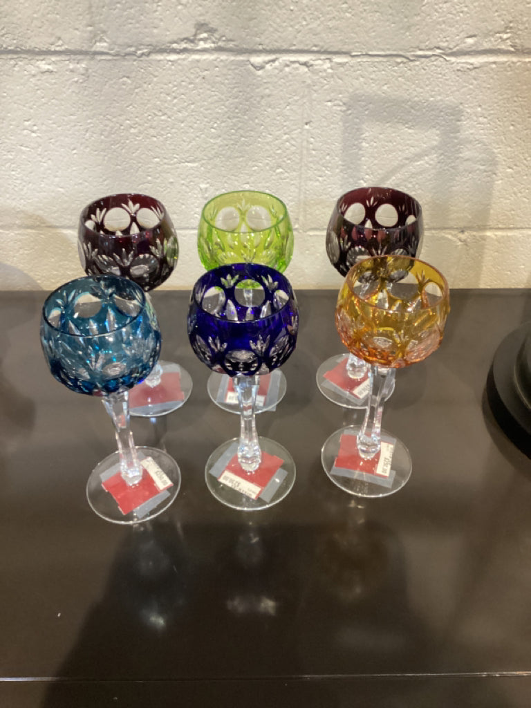 Antique Bavarian cut crystal wine glasses Multi-Color (6)