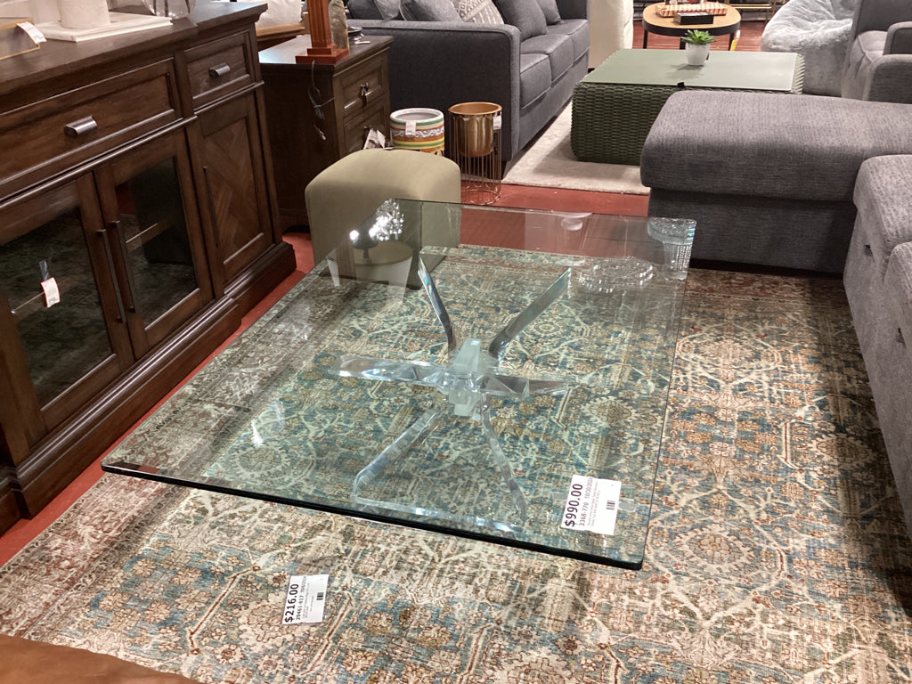 Acrylic criss cross base Table Beveled Glass Top 36W X54"l X 16"tALL