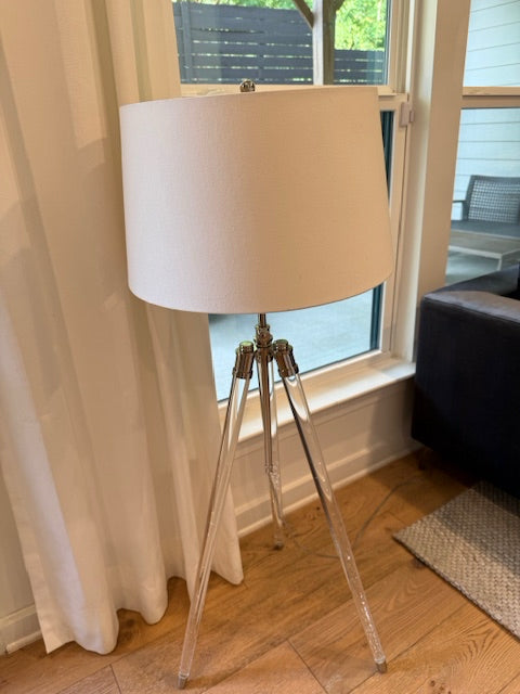 Tripod Floor Lamp with Acrylic and Brushed Brass Legs and Shade 50"
