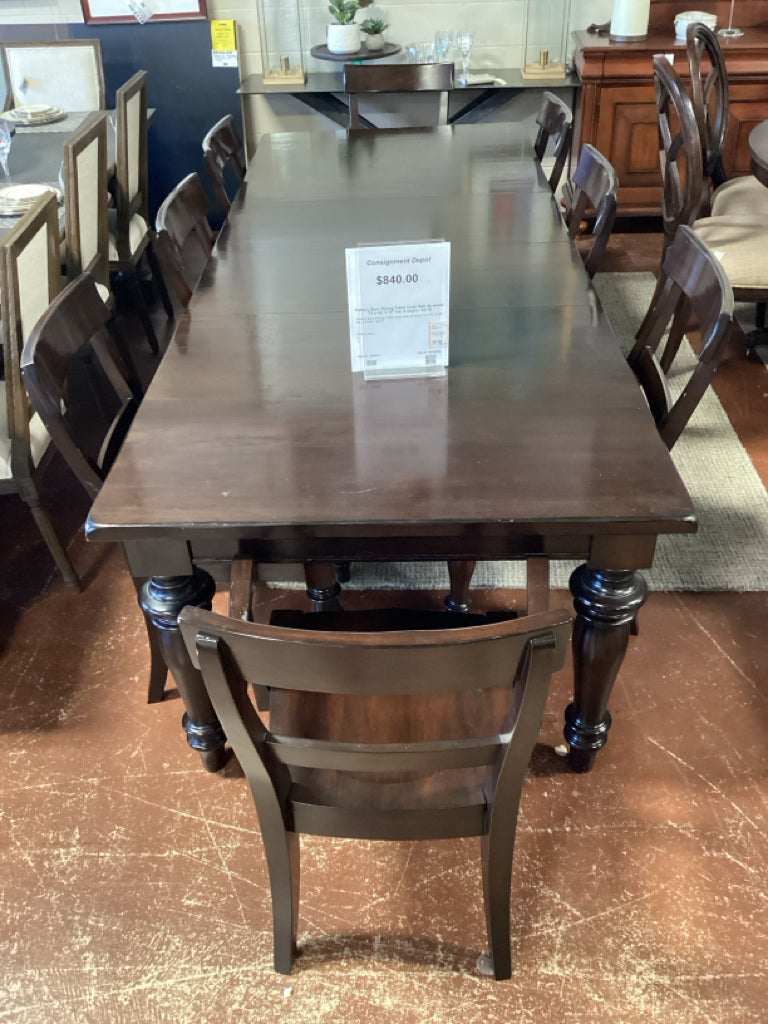 Pottery Barn Dining Table Chair Set/ dk wood 72 x 42, 2 18" lvs, 8 chairs  AS IS