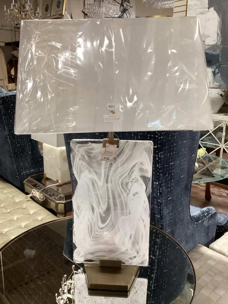 Maddox glass & brass lamp , white shade 19 x11 x 30 high 8AY692MG