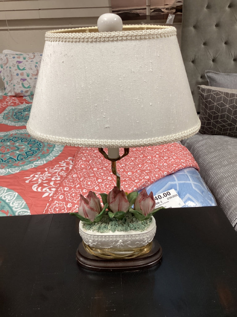 Neoclassical Ceramic Lamp with Tulips 14" with Shade