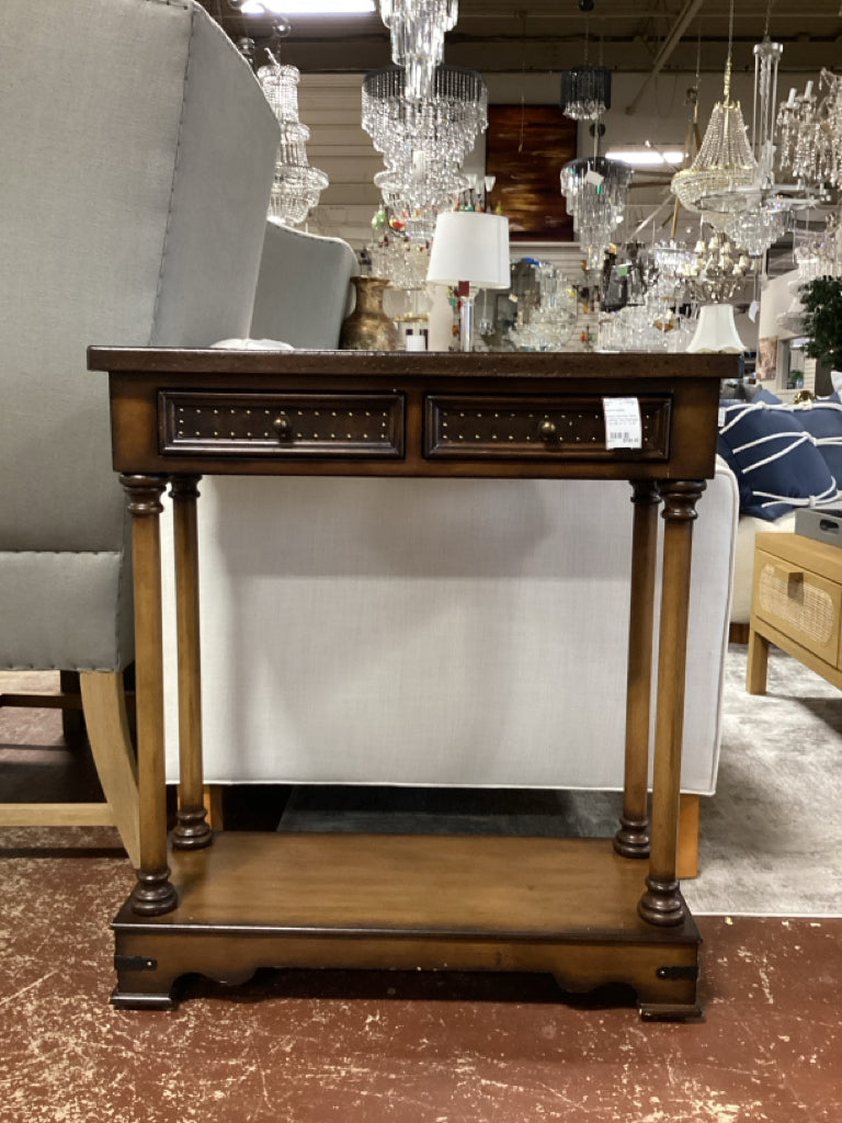 Wood Console Table - Leather Top /Nailhead Trim 28" X 11 " X 31"