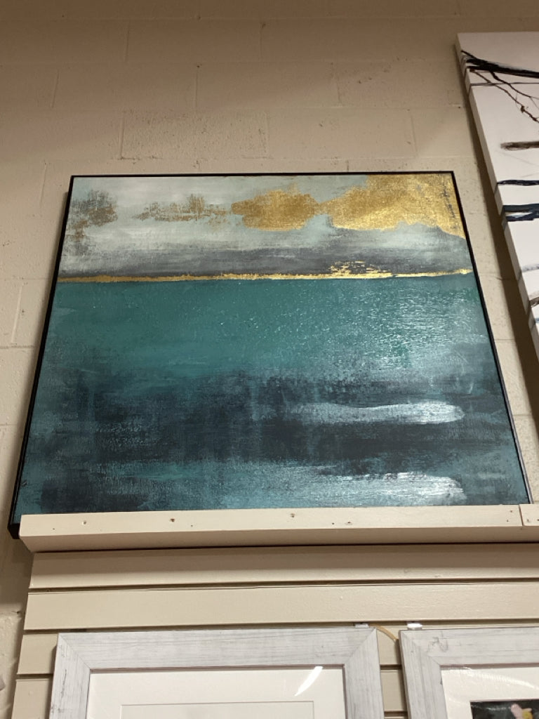 Abstract Blue and Gold Canvas Wall Art - 40"x 40"