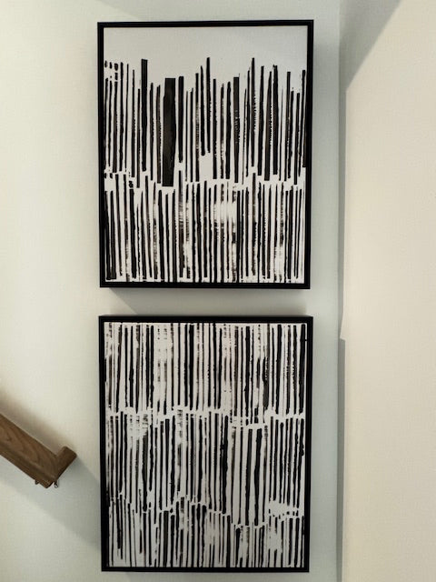 Left Bank Art "Find" and "My" Black framed black white stripes 25.5x31.5 EACH